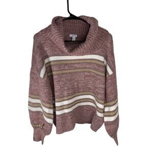 Cozy Nine West Pink Striped Sweater With Cowl Neck size Medium